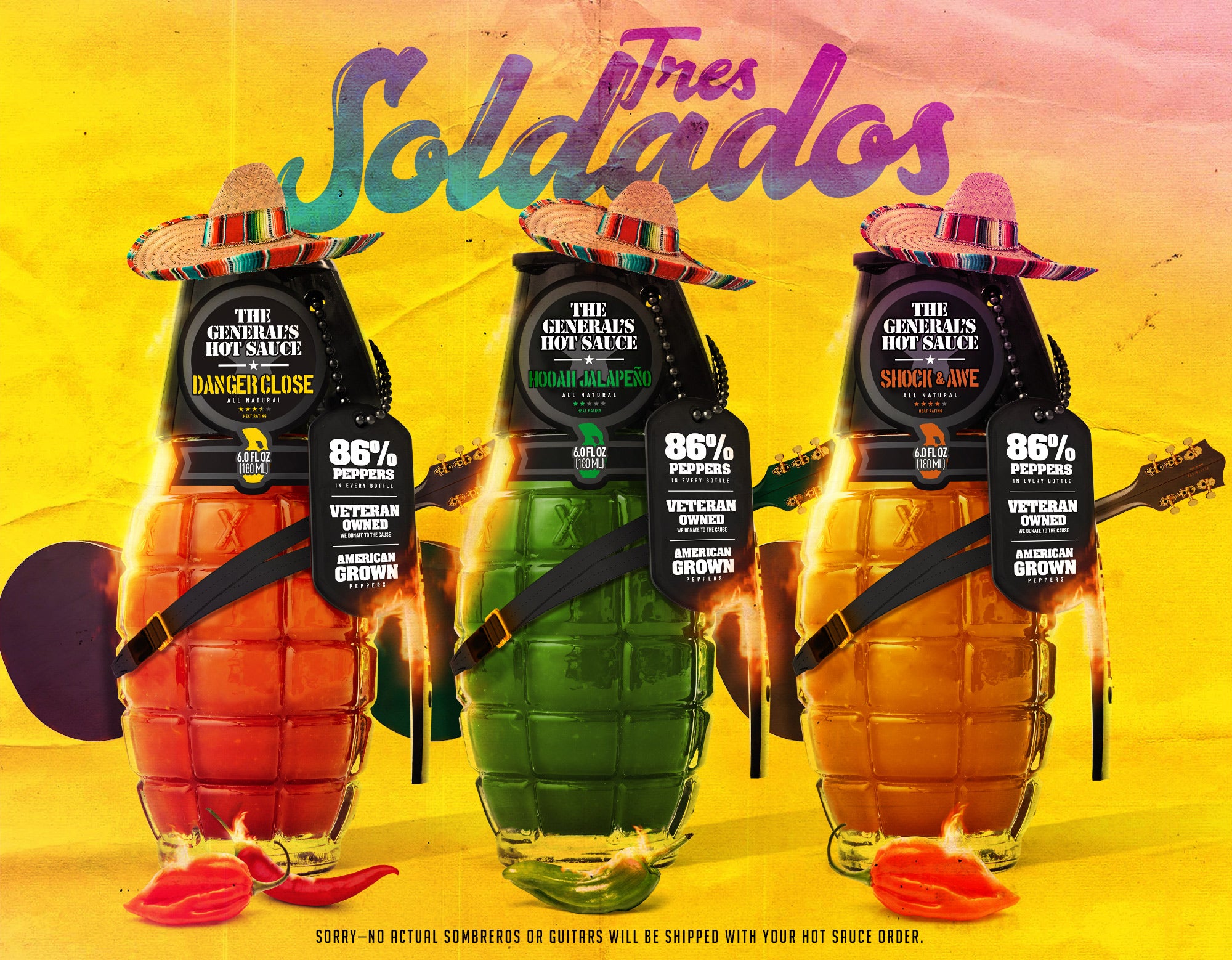 Tres Soldados Hot Sauce 3-Pack (6 oz bottles) – The General's Hot